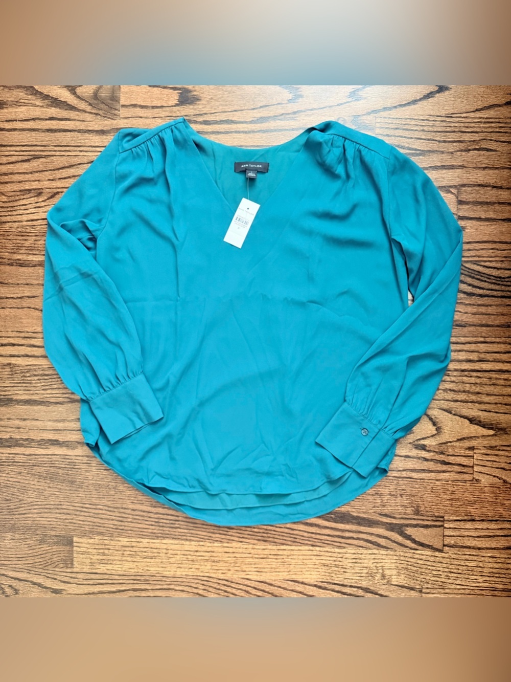 Ann Taylor Teal V-Neck Long Sleeve Popover Blouse - Deep Atlantic Teal - size S